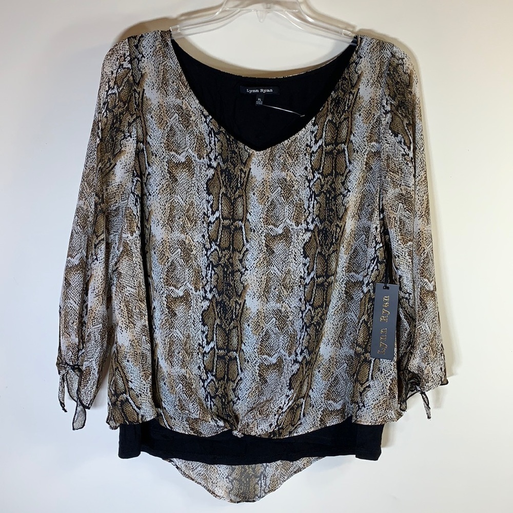 NWT. Lynn Ryan XL Snake Skin Print Layered Chiffon Blouse.
